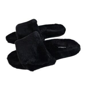 Vionic Dream Slippers, Faux Fur, Black, Slides, Slip On, Comfort, Adjustable, 6